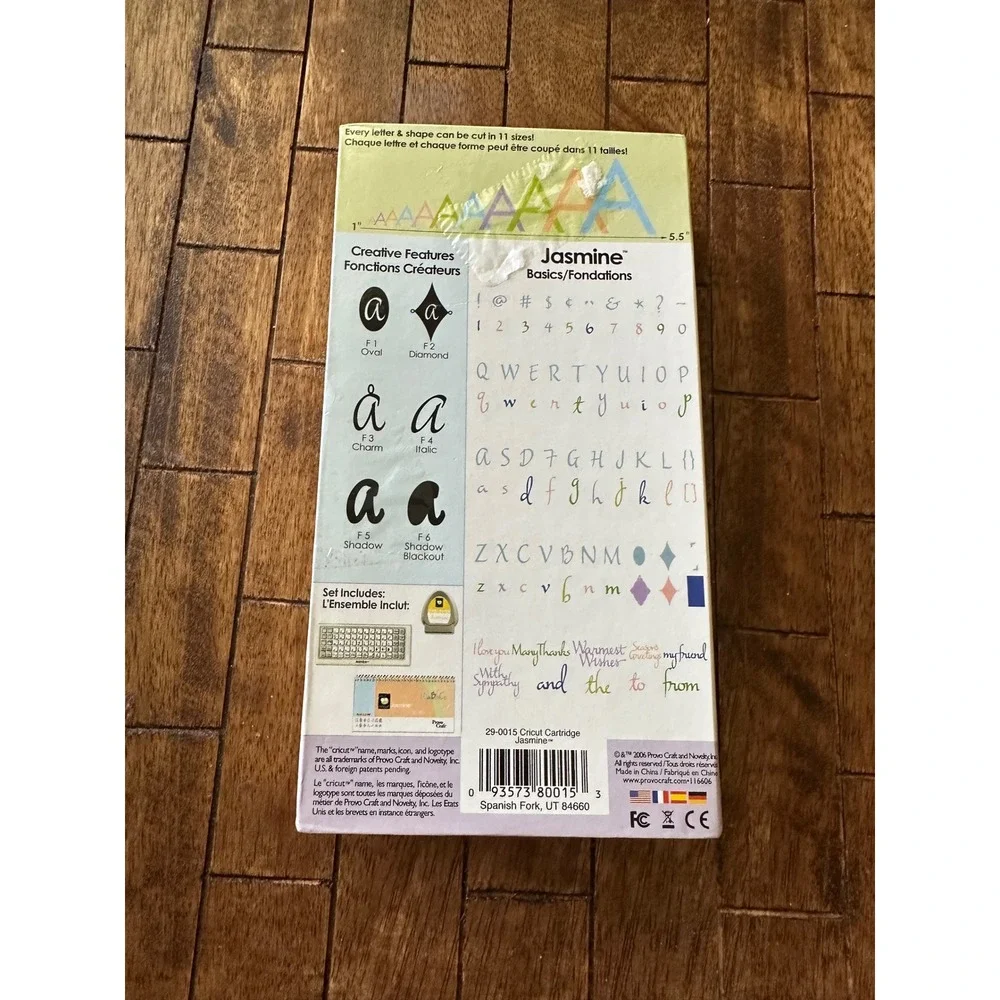 Cricut Jasmine Font Cartridge Provo Craft 29-0015 Complete Set with Overlay Box